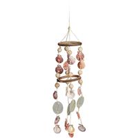 RELAXDAYS Windspiel mit Muscheln, maritimes Holz Klangspiel fÃ¼r Balkon, Garten, Strand-Deko, Capiz Mobile, 75 cm, natur
