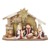 Cosy and Trendy Kinder/kinderkamer Kerststal Met Beelden/figuren En Licht 23 X 8,5 X 16 Cm - Kerststallen