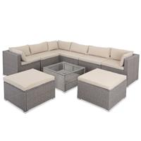 CASARIA Polyrattan Lounge XXL 7cm 15cm Auflagen Tisch Sicherheitsglasplatte 5mm Wetterfest Garten Terrasse GartenmÃ¶bel Ecklounge creme/creme - 