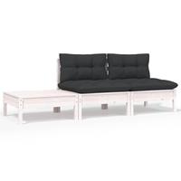 vidaXL 3-tlg. Garten-Lounge-Set mit Kissen WeiÃŸ Kiefer Massivholz 