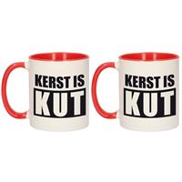 Bellatio Set van 2x stuks kerst is kut koffiemokken / theebekers rood Kerstmis kerstcadeau 300 ml -