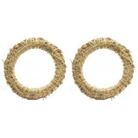 Bellatio Set van 3x stuks stro kerstkransen om te decoreren 35 x 6 cm -