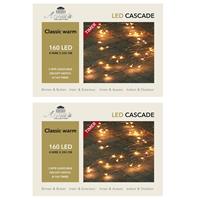 Anna's Collection Set van 2x stuks cascade draadverlichting lichtsnoer met 160 lampjes warm wit met 8 lichtdraden -