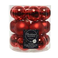 Decoris 18x stuks kleine glazen kerstballen rood 4 cm mat/glans -
