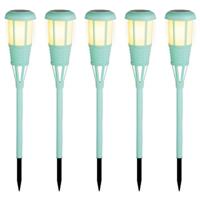 Lumineo 5x stuks solar tuinfakkel/tuinlamp turquoise op zonne-energie 61 cm -
