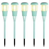 Lumineo 5x stuks solar tuinfakkel/tuinlamp turquoise op zonne-energie 61 cm -