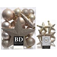 Decoris Kerstversiering kunststof kerstballen met piek parel/champagne 5-6-8 cm pakket van 39x stuks -
