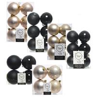 Decoris Kerstversiering kunststof kerstballen mix zwart/champagne 6-8-10 cm pakket van 44x stuks -