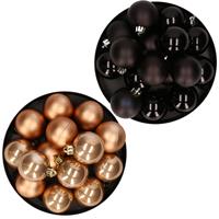Decoris Kerstversiering kunststof kerstballen mix zwart/ camel bruin 4 en 6 cm pakket van 80x stuks -