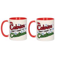 Bellatio 2x stuks grappige Kerstmis mokken calories dont count at Christmas 300 ml -