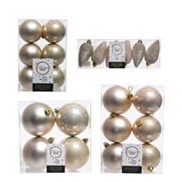 Decoris Kerstversiering kunststof kerstballen parel/champagne 6-8-10 cm pakket van 50x stuks -