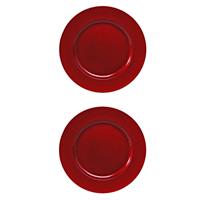 Bellatio 8x stuks diner borden/onderborden rood met glitters 33 cm -