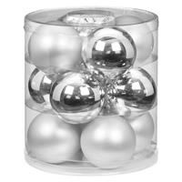 Christmas goods 12x stuks glazen kerstballen zilver 8 cm glans en mat -