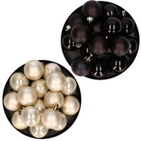 Decoris Kerstversiering kunststof kerstballen mix zwart/ champagne 4 en 6 cm pakket van 80x stuks -
