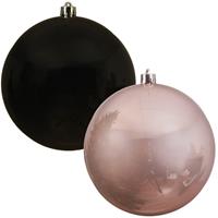 Decoris Kerstversieringen set van 6x grote kunststof kerstballen zwart en lichtroze 14 cm glans -