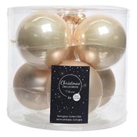 Decoris 6x Licht parel/champagne glazen kerstballen 8 cm glans en mat -