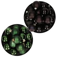 Decoris Kerstversiering kunststof kerstballen mix zwart/ donkergroen 4 en 6 cm pakket van 80x stuks -
