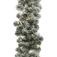 Bellatio 2x Groene dennenslingers met sneeuw en verlichting 270 x 25 cm -