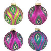 Bellatio 12x Color splash gekleurde glazen kerstballen glitter 7 cm kerstversiering -