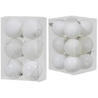 Bellatio Kerstversiering kunststof kerstballen wit 6 en 8 cm pakket van 36x stuks -