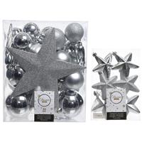 Decoris Kerstversiering kunststof kerstballen met piek zilver 5-6-8 cm pakket van 39x stuks -