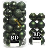 Bellatio Kerstversiering kunststof kerstballen donkergroen 4-6 cm pakket van 53x stuks -