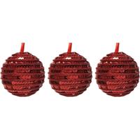 3x Kerst rode kerstballen 8 cm kunststof -