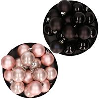 Decoris Kerstversiering kunststof kerstballen mix zwart/ lichtroze 4 en 6 cm pakket van 80x stuks -