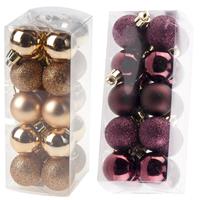 Cosy & Trendy Kleine kunststof kerstversiering 40x stuks set en 3 cm kerstballen in het aubergine en koper -