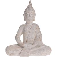Zittend Boeddha tuinbeeld antiek creme 49 cm -