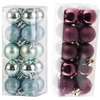 Cosy & Trendy Kleine kunststof kerstversiering 40x stuks set en 3 cm kerstballen in het aubergine en mintgroen -