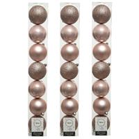 Decoris 28x stuks kunststof kerstballen lichtroze (blush) 8 cm glans/mat/glitter -
