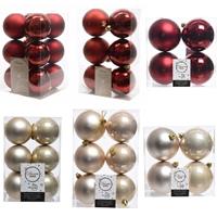 Decoris Kerstversiering kunststof kerstballen mix champagne/donkerrood 6-8-10 cm pakket van 44x stuks -