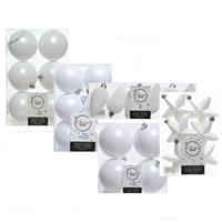 Decoris Kerstversiering kunststof kerstballen winter wit 6-8-10 cm pakket van 62x stuks -