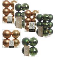 Decoris Kerstversiering kunststof kerstballen mix cognac/donkergroen 6-8-10 cm pakket van 44x stuks -