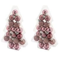 Cosy & Trendy 34x stuks kleine kunststof kerstballen roze 3 cm mat/glans/glitter -