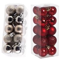 Cosy & Trendy Kleine kunststof kerstversiering 40x stuks set en 3 cm kerstballen in het champagne en rood -