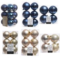 Decoris Kerstversiering kunststof kerstballen mix donkerblauw/champagne 6-8-10 cm pakket van 44x stuks -