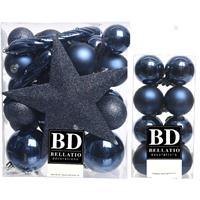 Bellatio 49x stuks kunststof kerstballen met ster piek donkerblauw mix -