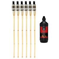 Esschert Design 6x stuks Bamboe tuinfakkels 90 cm inclusief 1 liter lampenolie/fakkelolie -