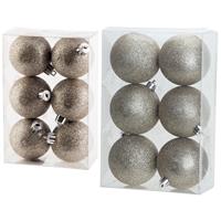 Cosy & Trendy Kerstversiering set glitter kerstballen champagne 6 - 8 cm - pakket van 30x stuks -