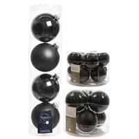 Decoris Glazen kerstballen pakket zwart glans/mat 26x stuks diverse maten -