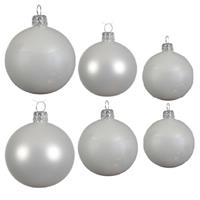 Decoris Glazen kerstballen pakket winter wit glans/mat 16x stuks diverse maten -