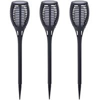 Pro Garden 3x Solar fakkels/toortsen zwart met vlam effect op zonne-energie 49 cm tuinverlichting -