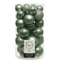 Decoris 30x Salie groene kerstballen 4 - 5 - 6 cm kunststof mat/glans/glitter -