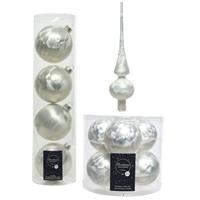 Decoris Glazen kerstballen pakket wit ijslak 10x stuks inclusief piek -