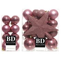 Bellatio 49x stuks kunststof kerstballen met ster piek oudroze (velvet pink) mix -