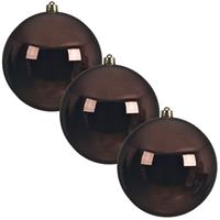 Decoris 3x Grote donkerbruine kerstballen van 20 cm glans van kunststof -
