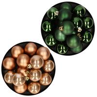 Decoris Kerstversiering kunststof kerstballen mix camel bruin/ donkergroen 4 en 6 cm pakket van 80x stuks -