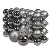 Bellatio 60x stuks glazen kerstballen titanium grijs 6, 8 en 10 cm mat/glans -